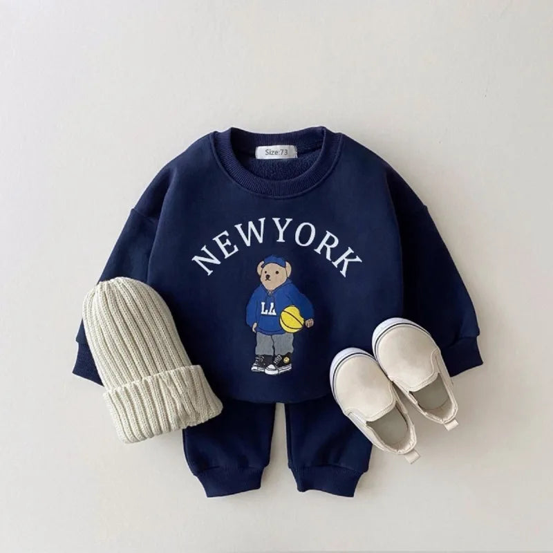 Cozy Bear Letter Hoodie Set