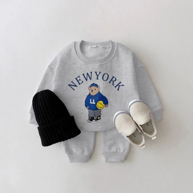 Cozy Bear Letter Hoodie Set