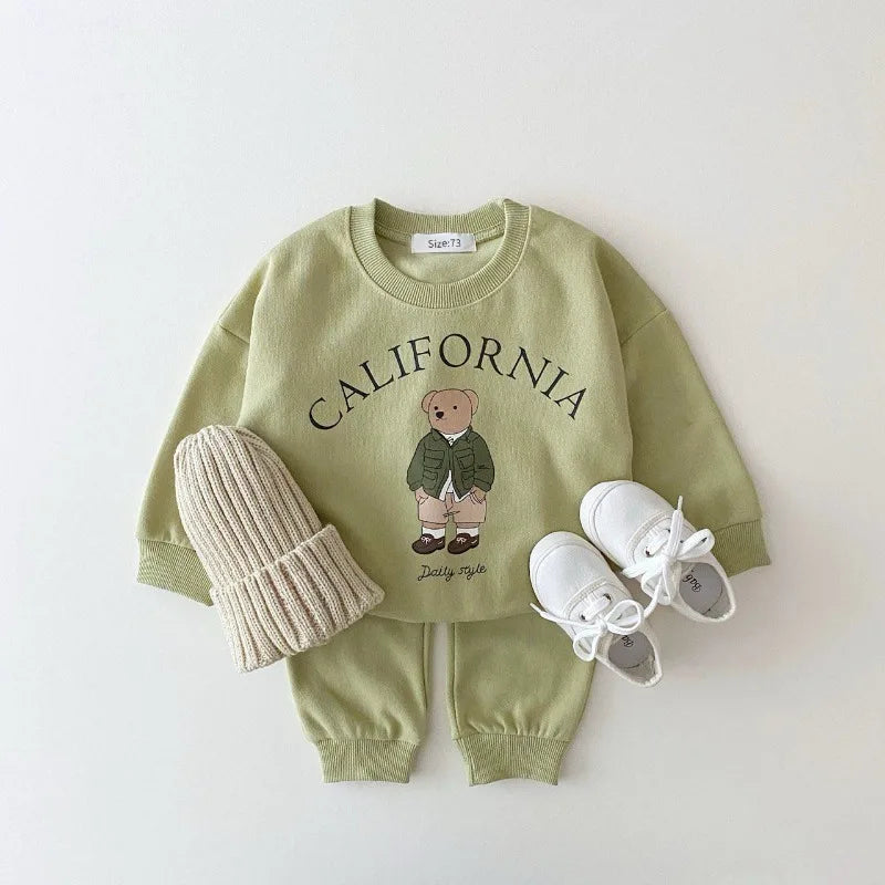 Cozy Bear Letter Hoodie Set