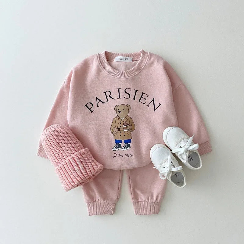 Cozy Bear Letter Hoodie Set