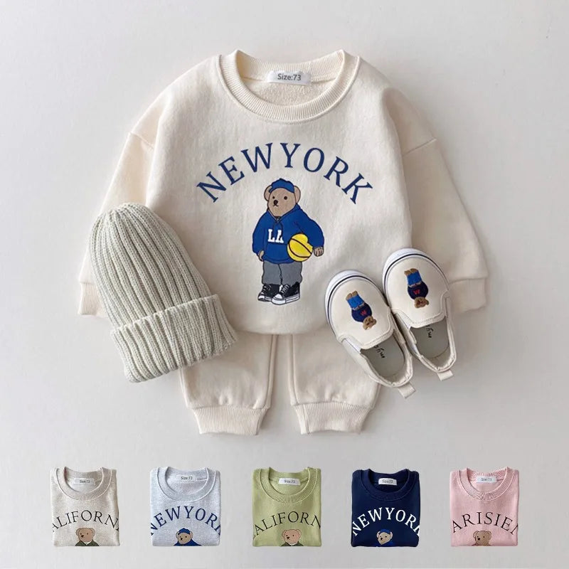 Cozy Bear Letter Hoodie Set